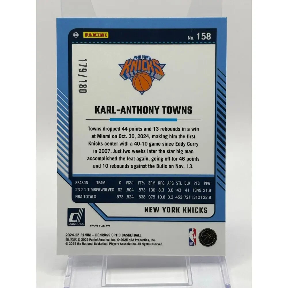 2024-2025 Panini Optic Karl Anthony Towns Blue Sparkle Prizm 179/180 SP Knicks